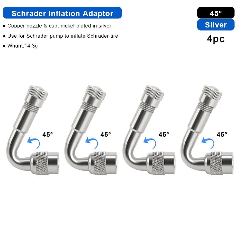 1/2/4pcs 45 90 135 Degree Angle Bent Valve Adaptor Bike Tyre Valve Extension Adapter Bicycle Tyre Valve Connector Accessories