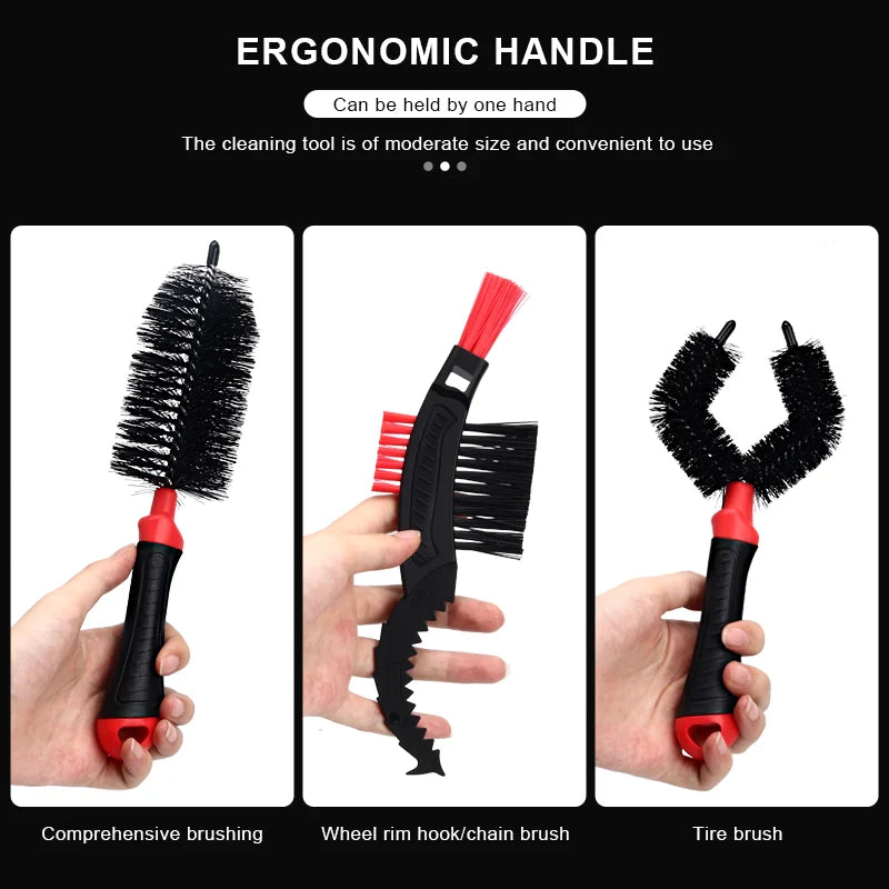 3Pcs Bicycle Cleaning Brush Kit Chain Scrubber Tool MTB Road Bike Tire Brush Cycling Scrubber Quick Washing Kit Cleaning Tools