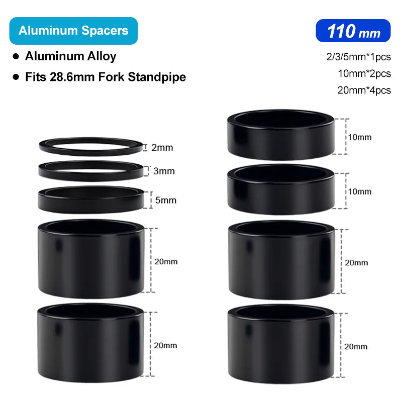 Bicycle Headset Spacer Aluminum Alloy For 28.6mm Bike Stem Washer Steerer Tube Fork Stem Height Adjust Ring For 2/3/5/10/20mm