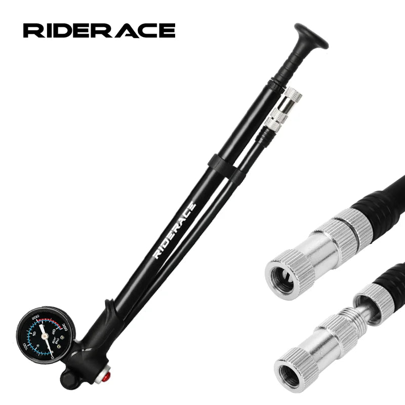 300PSI Bicycle Pump With Gauge Aluminium Alloy Bike Air Pump For Fork Rear Suspension Shock Absorber Fit Schrader Presta Valve