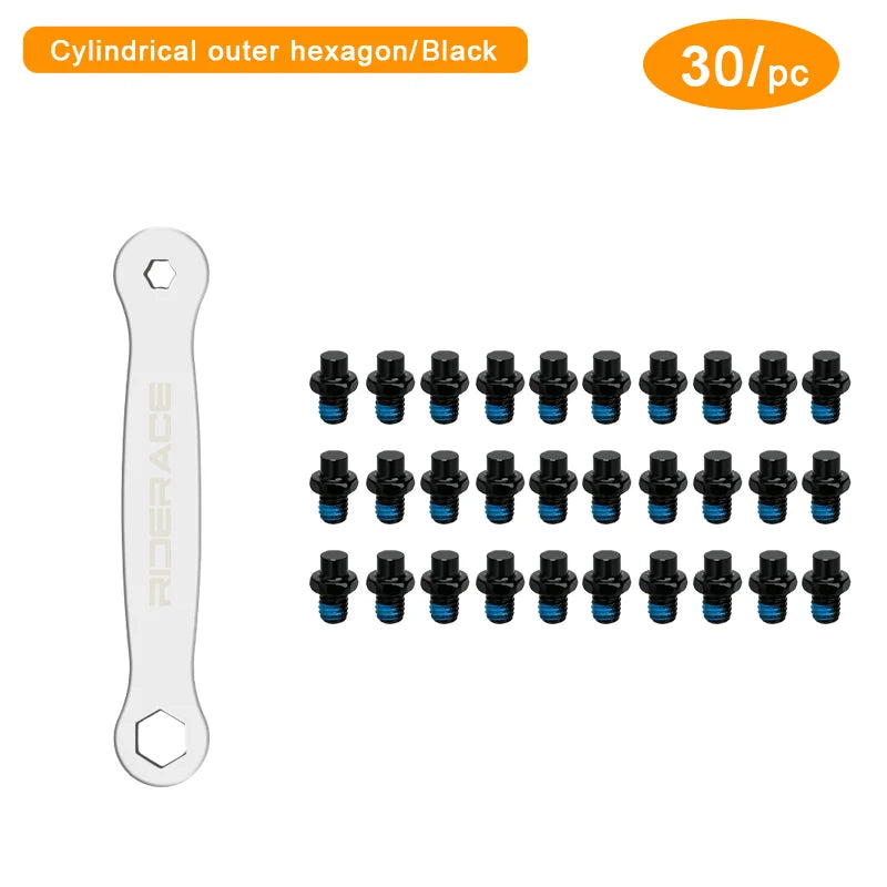 30/50Pcs Bicycle Pedal Anti-Skid Bolt With Offset Spanner Set M4 Steel Stud Pin Nail MTB Road Bike Hexagona Pedal Pin Screws Set