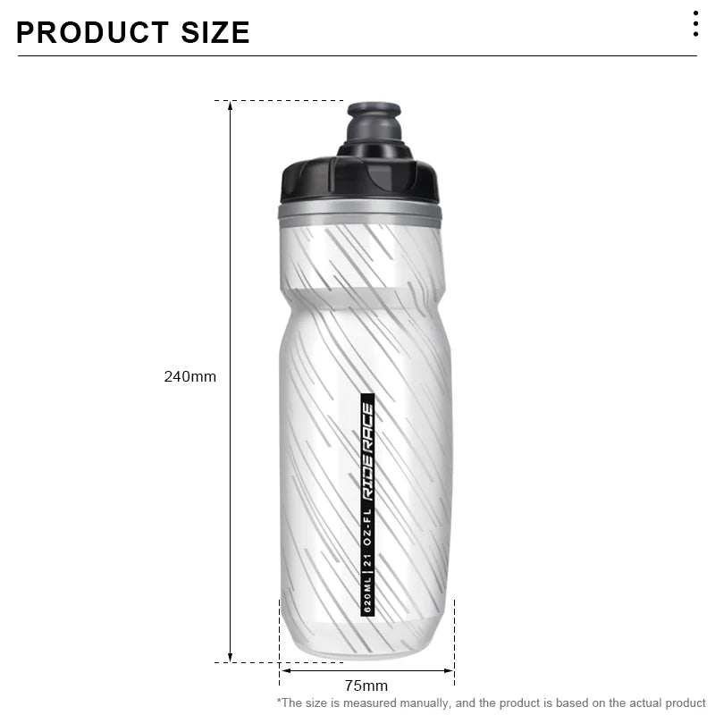 620ML Bike Water Bottle PP Dual Layer Insulated Thermal Cup Bicycle Bottle Portable Squeeze Drinking Outdoor Riding Sport Kettle