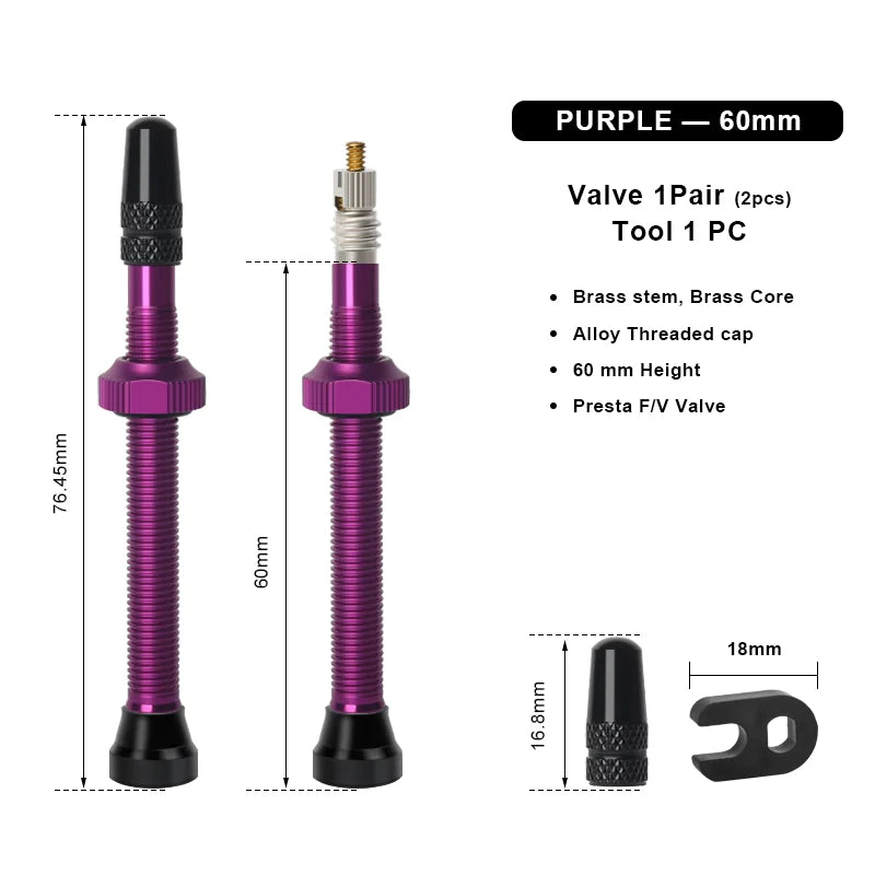 40/60mm Bike Tubeless Valve F/V Presta CNC Machined Anodized MTB Road Bicycle Tire Valves Tubeless Tire Nozzle Cap Cycling Parts