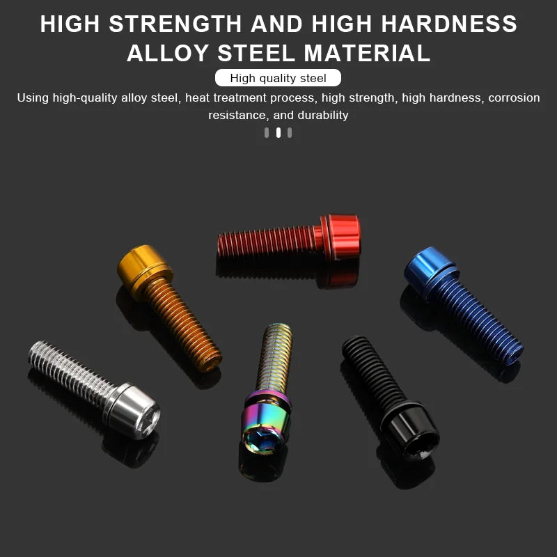 6Pcs Bicycle Handlebar Stem Screw With Washer M5*18mm Alloy Steel Hexagon Bolts MTB Road Bike Stem Bolts Colorful Fixing Screws