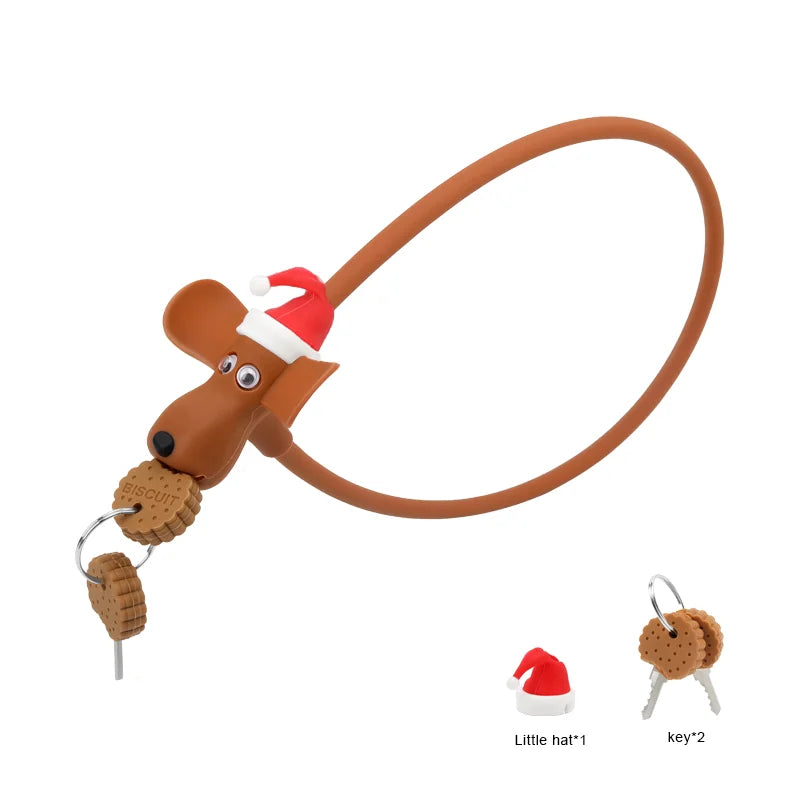 Bicycle Chain Lock With Keys Cute Dog MTB Road Bike Lock Anti-Theft Silicone Covered Cable For Cycling Helmet High Security