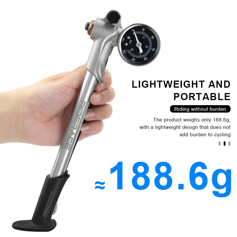 300PSI High Pressure Bicycle Pump With Gauge For Fork Suspension Shock Absorber Bike Air Inflator Hand Pump Schrader Valve
