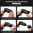 Portable Bike Chain Lock Anti-Theft High Security Mountain Road Bike Lock 4 Digit Security Password Lock Outdoor Cycling Padlock