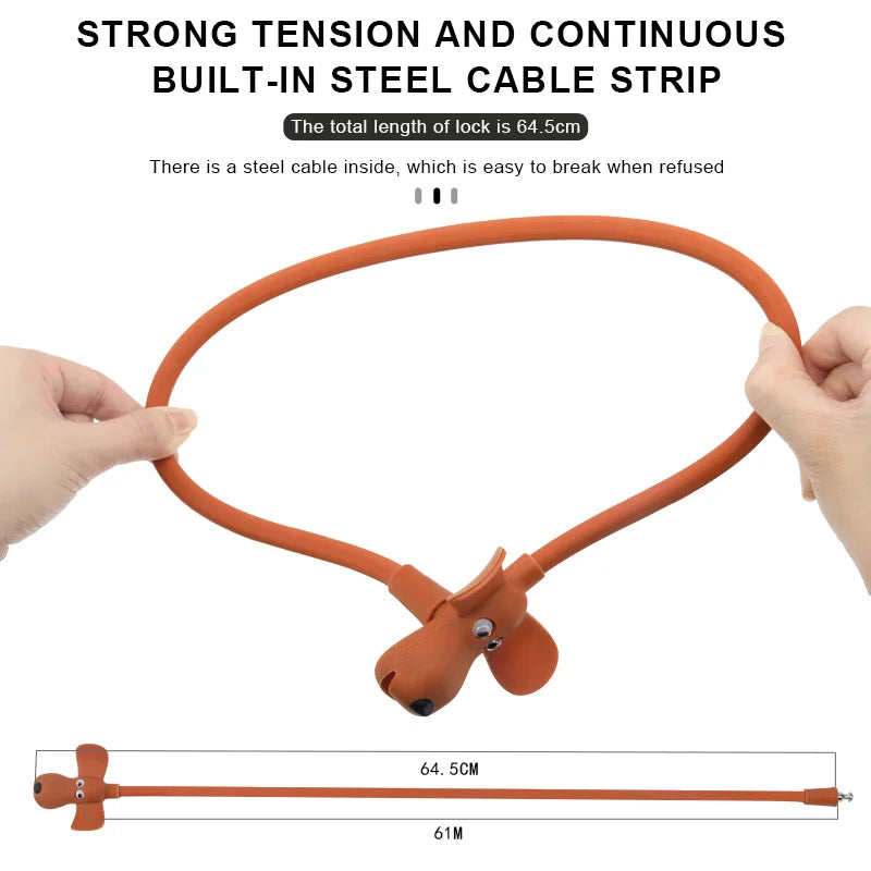 Bicycle Chain Lock With Keys Cute Dog MTB Road Bike Lock Anti-Theft Silicone Covered Cable For Cycling Helmet High Security
