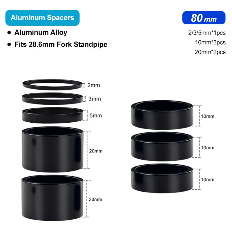 Bicycle Headset Spacer Aluminum Alloy For 28.6mm Bike Stem Washer Steerer Tube Fork Stem Height Adjust Ring For 2/3/5/10/20mm