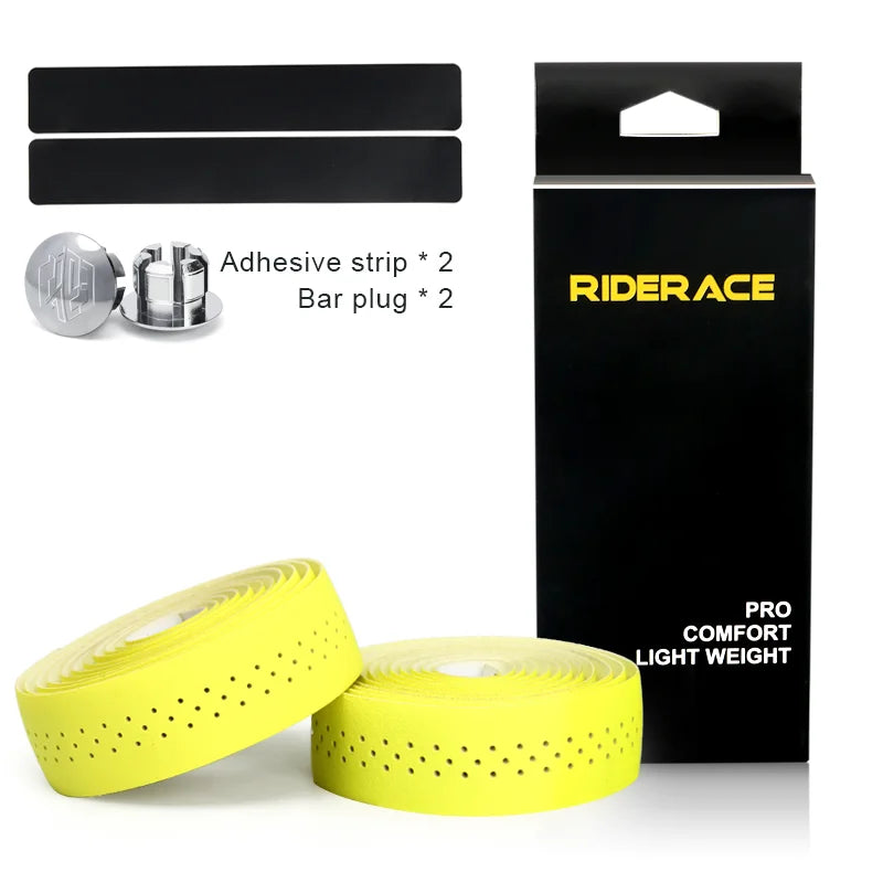 Bicycle Handlebar Tape PU Leather Perforated Breathable Soft Road Bike Handlebar Tape With 2 Bar Plug Anti-Slip Shock Absorption