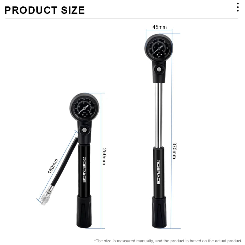 Bike Shock Pump 300PSI Pressure With Gauge Bicycle Air Pump Schrader Presta Cycling Front Fork Shock Absorber Rotatable Hose