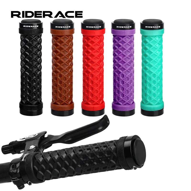 Bicycle Grips Ergonomic Rubber Soft Anti Slip Shock Absorption Mountain Bike Handlebar Grips Aluminium Alloy Bilateral Lock Ring