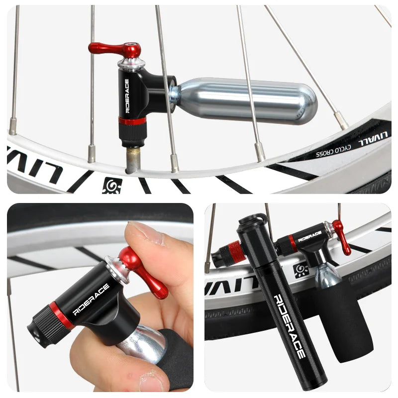 CO2 Pump For Bicycle Schrader Presta Adapter Aluminum Alloy Bike Tire Tube Pump With Insulated Sleeve Mini Lightweight Portable