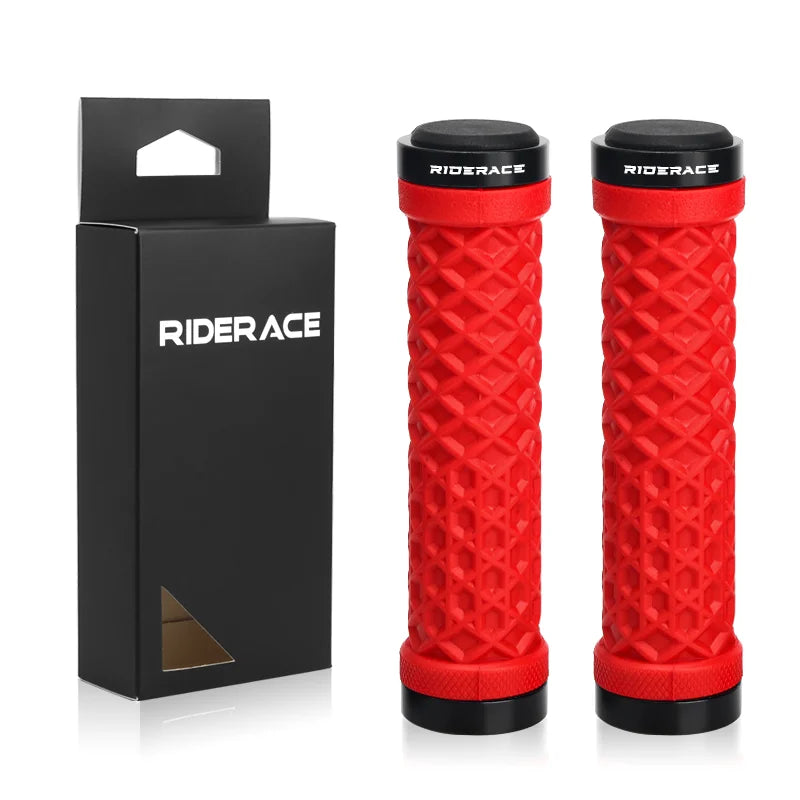 Bicycle Grips Ergonomic Rubber Soft Anti Slip Shock Absorption Mountain Bike Handlebar Grips Aluminium Alloy Bilateral Lock Ring