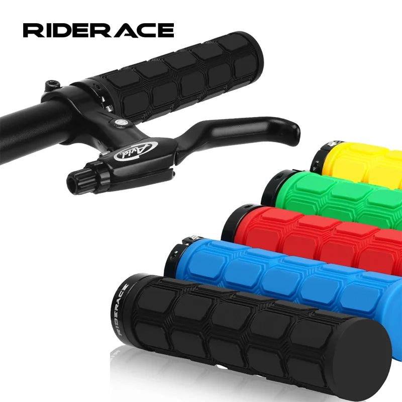 Bicycle Handlebar Grips Rubber Ergonomic Anti-Slip Shock Absorption Mountain Bike Handlebar Cover Aluminum Alloy Lock Ring