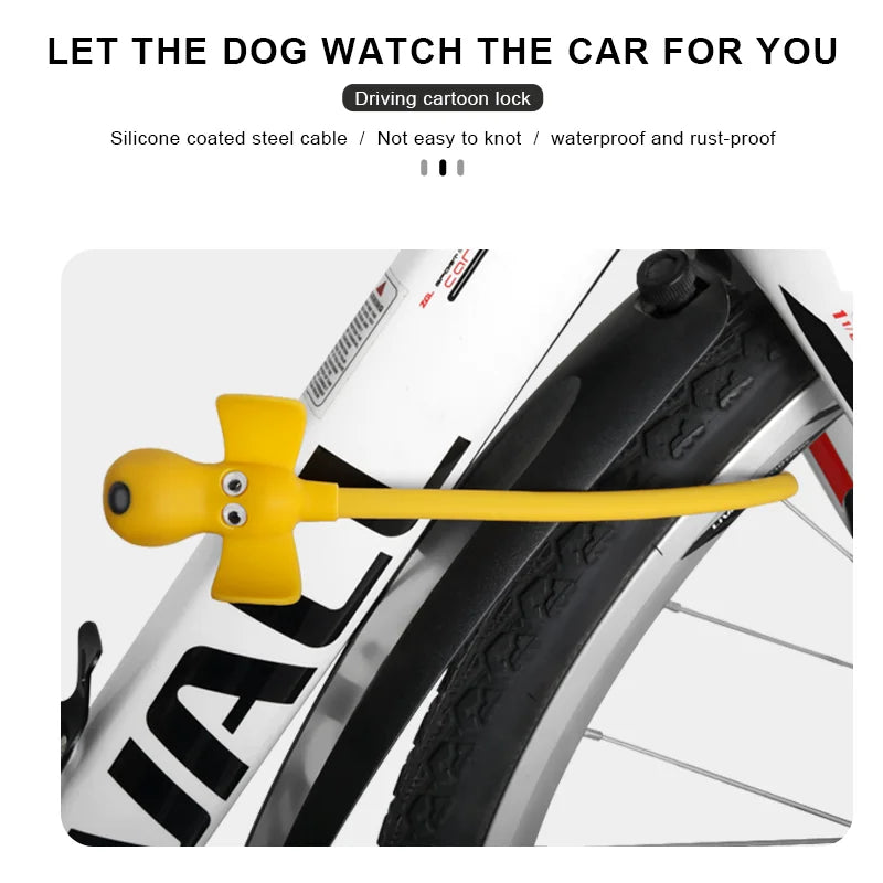 Bicycle Chain Lock With Keys Cute Dog MTB Road Bike Lock Anti-Theft Silicone Covered Cable For Cycling Helmet High Security