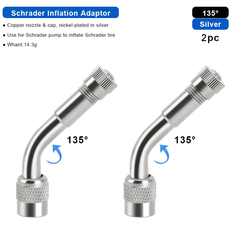 1/2/4pcs 45 90 135 Degree Angle Bent Valve Adaptor Bike Tyre Valve Extension Adapter Bicycle Tyre Valve Connector Accessories