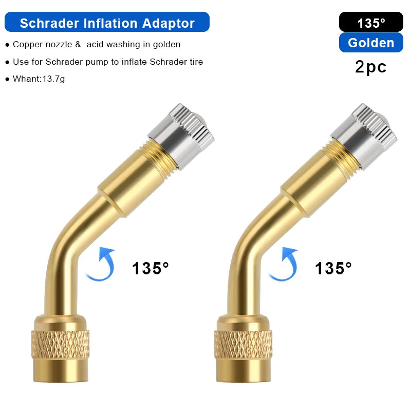 1/2/4pcs 45 90 135 Degree Angle Bent Valve Adaptor Bike Tyre Valve Extension Adapter Bicycle Tyre Valve Connector Accessories