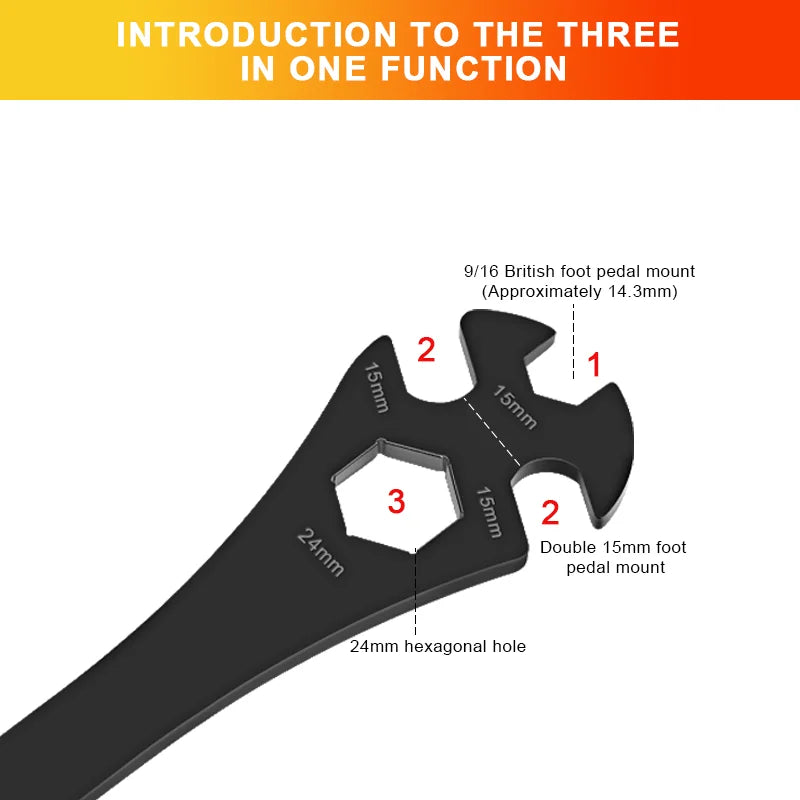 Bicycle Pedal Wrench Extra Long Handle Stainless Steel Sturdy Durable Bike Pedals Install Remover Removal Replace Repair Tool