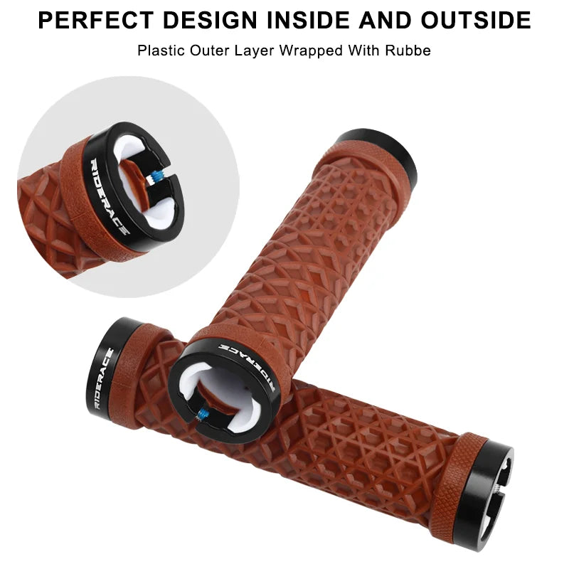 Bicycle Grips Ergonomic Rubber Soft Anti Slip Shock Absorption Mountain Bike Handlebar Grips Aluminium Alloy Bilateral Lock Ring
