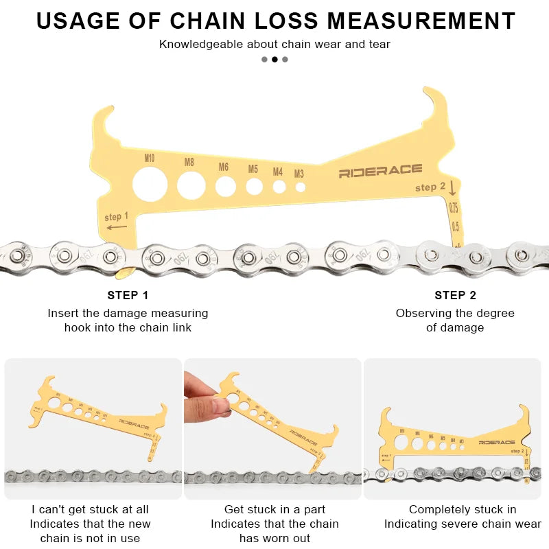 Bike Chain Wear Indicator Ruler Stainless Steel Bicycle Chain Wear Indicator Checker Cycling Chain Replacement Repair Tools