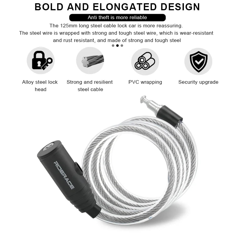 Bicycle Lock Portable Anti-Theft Steel Cable Lock High Security Bike Cable Lock Cycling Accessories For Scooter Electric E-Bike