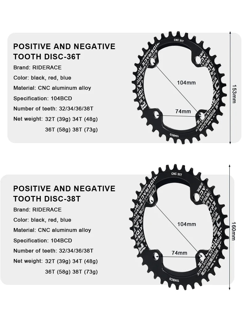 Bicycle Chainwheel 104BCD Round Shape Narrow Wide Mountain Bike Crankset Chainwheel Single Plate 32T/34T/36T/38T MTB Parts