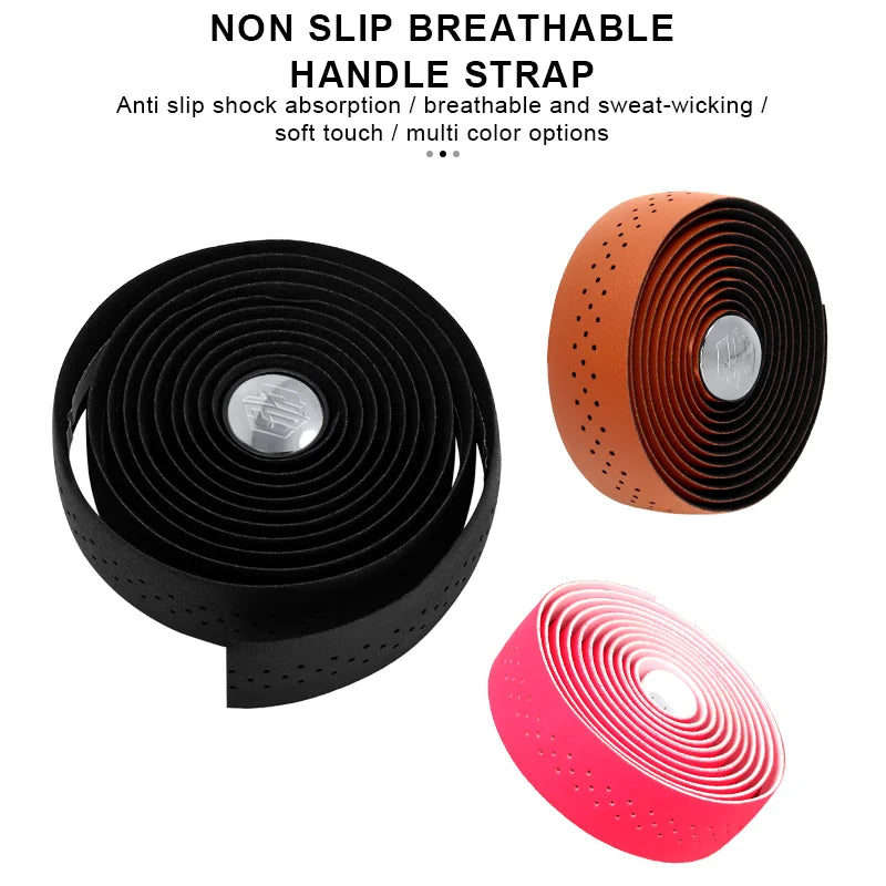 Bicycle Handlebar Tape PU Leather Perforated Breathable Soft Road Bike Handlebar Tape With 2 Bar Plug Anti-Slip Shock Absorption