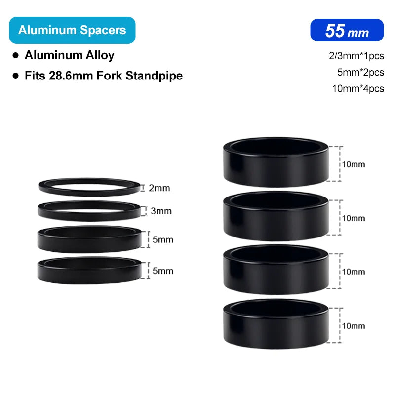 Bicycle Headset Spacer Aluminum Alloy For 28.6mm Bike Stem Washer Steerer Tube Fork Stem Height Adjust Ring For 2/3/5/10/20mm