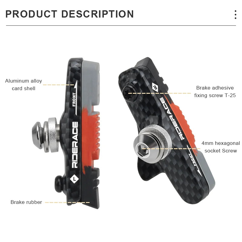 Bike Brake Shoes With Mud Trough Silent Aluminum Alloy Rim Friction Wheel Brake Bicycle Brake Pads Replaceable Rubber Sheet