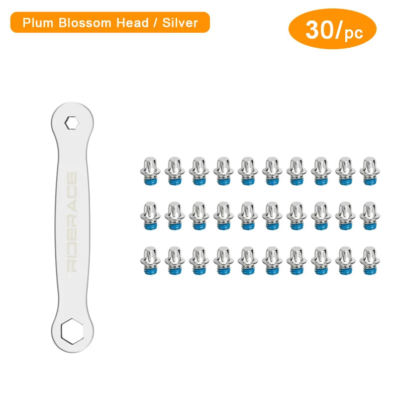 30/50Pcs Bicycle Pedal Anti-Skid Bolt With Offset Spanner Set M4 Steel Stud Pin Nail MTB Road Bike Hexagona Pedal Pin Screws Set
