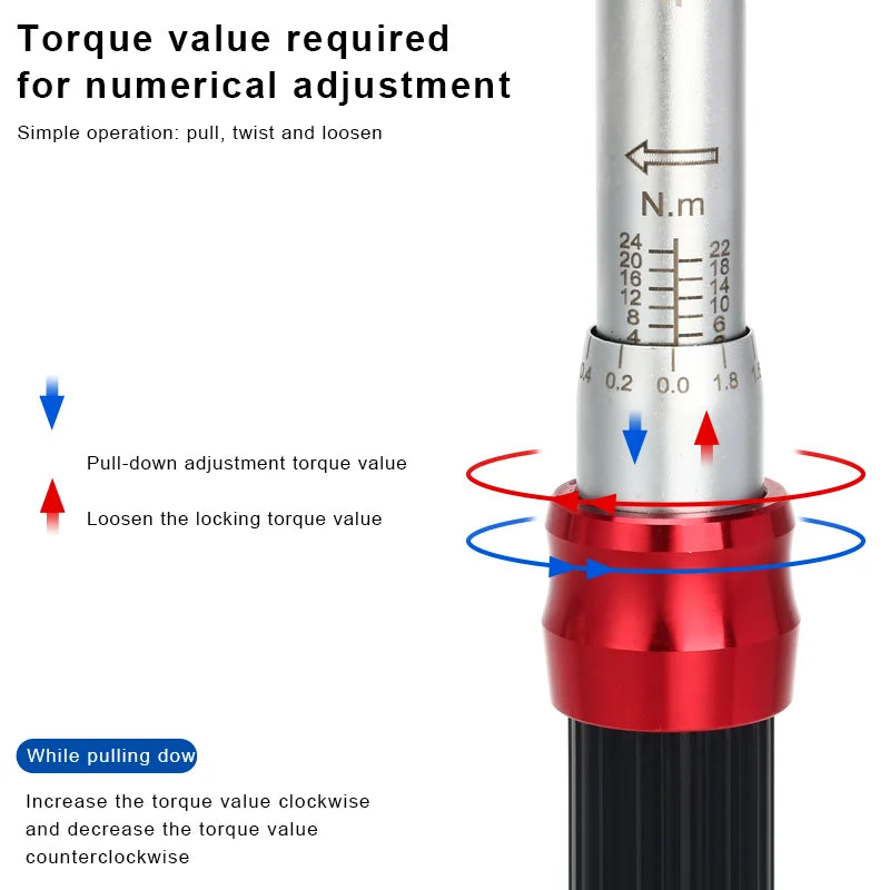 Bicycle Torque Wrench Set 15Pcs 1/4'' Drive 2-24Nm Double Scale Precise Ratchet Wrench Bike Allen Key Tool Socket Spanner Kit