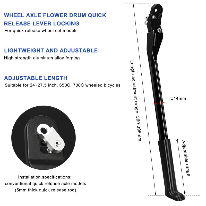 Adjustable Bicycle Kickstand Aluminum Alloy Mountain Bike Parking Kick Stand Side Rear Rack Holder Footrest MTB Accessories