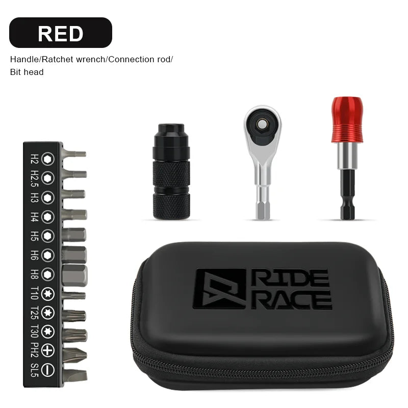 Ratchet Wrench Tool Set For Bicycle Multi-Function Tool Bike Allen Key Spanner Torque Ratchet Wrench 1/4 Inch T25 Screwdriver