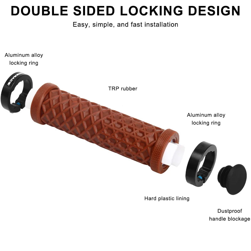 Bicycle Grips Ergonomic Rubber Soft Anti Slip Shock Absorption Mountain Bike Handlebar Grips Aluminium Alloy Bilateral Lock Ring