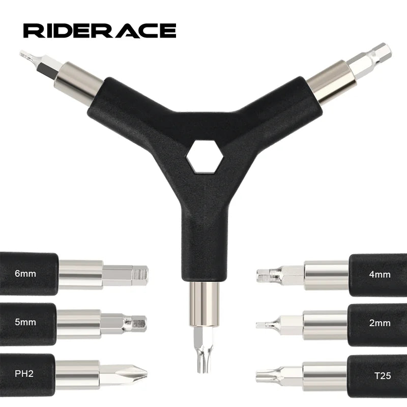 6 In 1 Bike Hex Allen Wrench Y Shape 3 Way Interchangeable Bits Carbon Steel Bicycle Hand Repair Tool Kit T25 PH2 Screwdriver