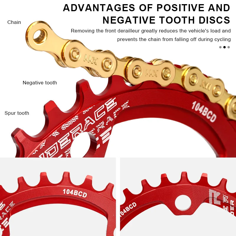 Bicycle Chainwheel 104BCD Round Shape Narrow Wide Mountain Bike Crankset Chainwheel Single Plate 32T/34T/36T/38T MTB Parts