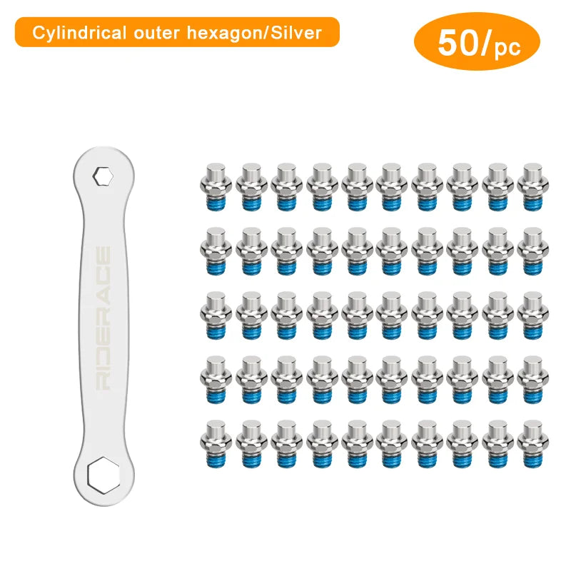 30/50Pcs Bicycle Pedal Anti-Skid Bolt With Offset Spanner Set M4 Steel Stud Pin Nail MTB Road Bike Hexagona Pedal Pin Screws Set