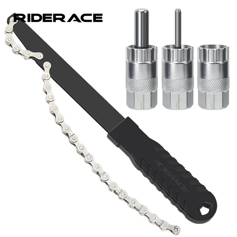 Bicycle Cassette Flywheel Removal Kit Road Bike Cassette Sleeve CR-V Steel Cycling Chain Whip Cassette Sprocket Remover Wrench