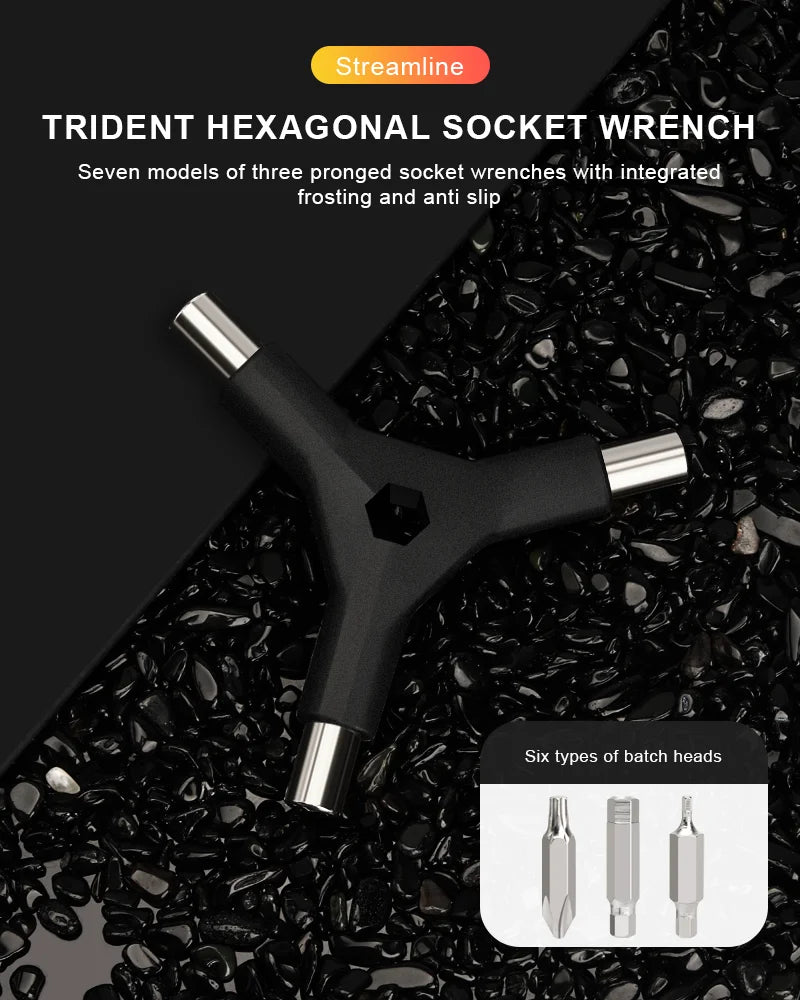 6 In 1 Bike Hex Allen Wrench Y Shape 3 Way Interchangeable Bits Carbon Steel Bicycle Hand Repair Tool Kit T25 PH2 Screwdriver