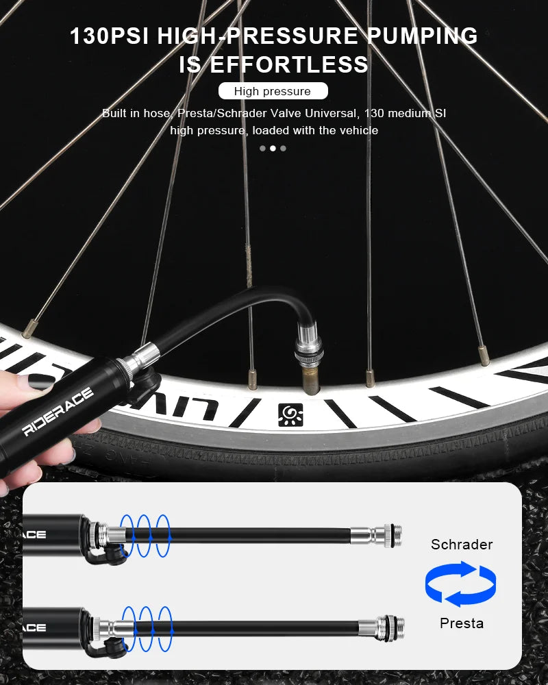 Portable Bike Pump With Hose Aluminum Alloy Bicycle Hand Air Pump Presta Schrader Valve Hand Inflator Cycling Accessories