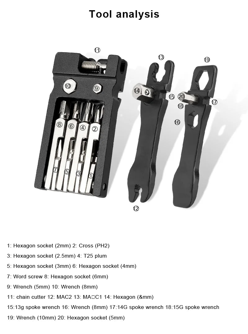 20 In1 Bicycle Repair Tools Kit Hex Spoke Wrench Mountain Road Bike Repair Screwdriver Tool Multi Function Foldable Wrench