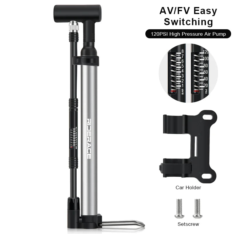 Portable Bike Air Pump 120PSI Aluminum Alloy Lightweight Hand Air Pump MTB Mountain Road Bicycle Floor Pump Cycling Accessories