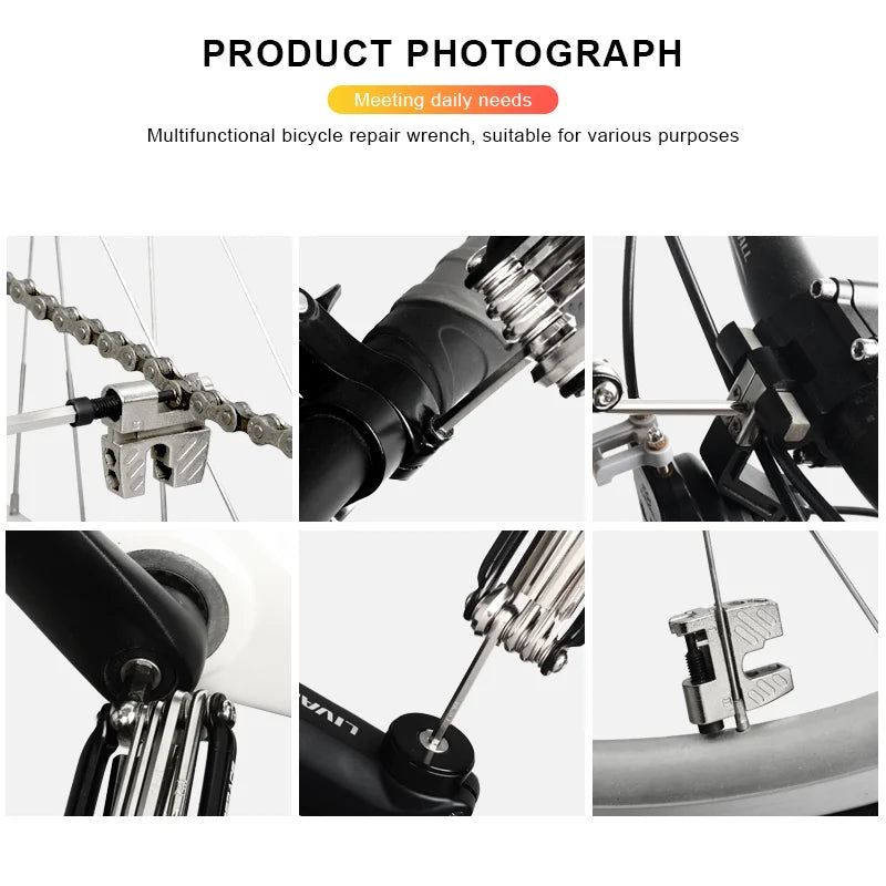 13 In 1 Bicycle Repair Tool Kit CR-V Steel Foldable Hex Spoke Wrench Screwdriver Multifunctional Chain Cutter Bike Multi Tool