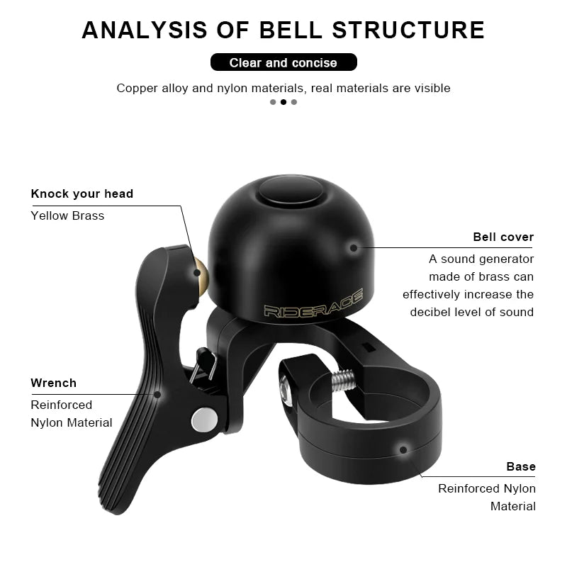 Bicycle Bell Clear Long Sound Horn Copper MTB Road Bike Handlebar Bell Safety Warning Alarm For 22.2mm Cycling Accessories