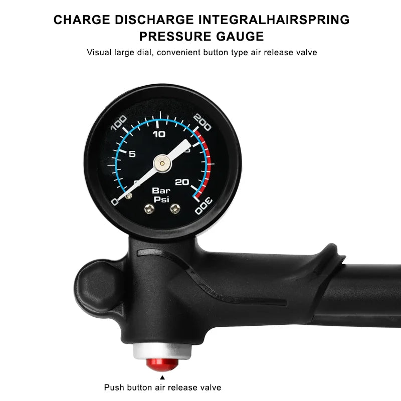 300PSI Bicycle Pump With Gauge Aluminium Alloy Bike Air Pump For Fork Rear Suspension Shock Absorber Fit Schrader Presta Valve
