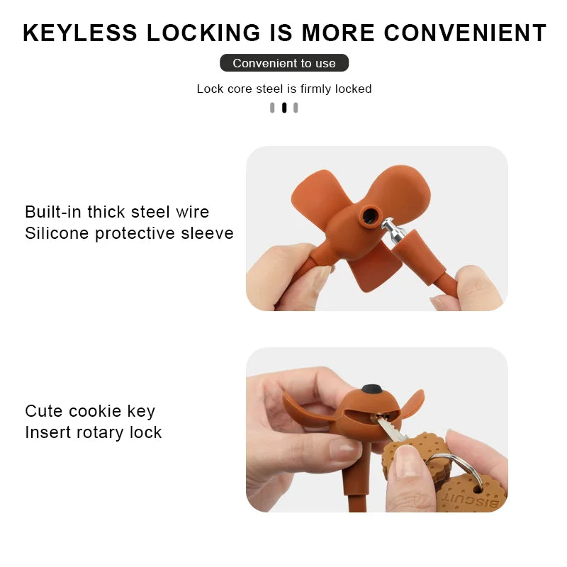 Bicycle Chain Lock With Keys Cute Dog MTB Road Bike Lock Anti-Theft Silicone Covered Cable For Cycling Helmet High Security