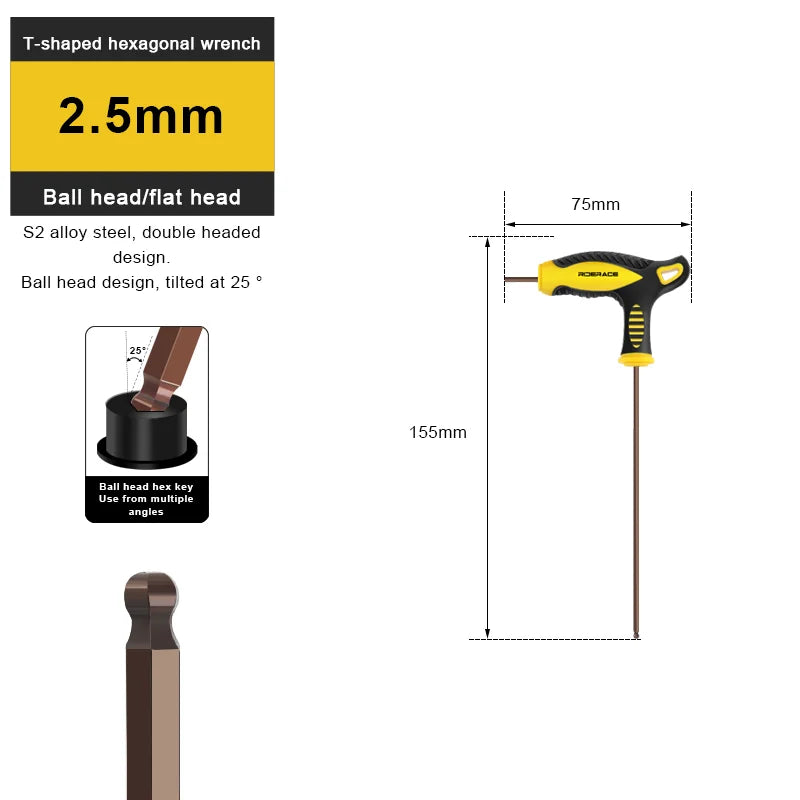 T25 2.5/3/4/5/6/8/10mm Bike Hex Key Allen Wrench T-Shaped Extended Plastic Handle With Double Ends Multifunctional Hand Tool