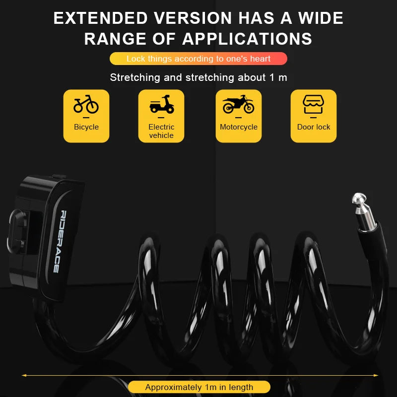 Portable Bicycle Lock Coiled Secure Keys Safety Anti-Theft Weathproof Scooter MTB Road Bike Lock With Bracket Steel Cable Lock