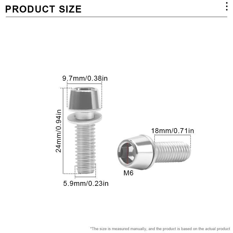 6Pcs Bicycle Stem Bolts M6X18mm Steel Hexagon Screw Disc Brake Caliper Bolts Bike Handlebar Screw With Washer Cycling Parts